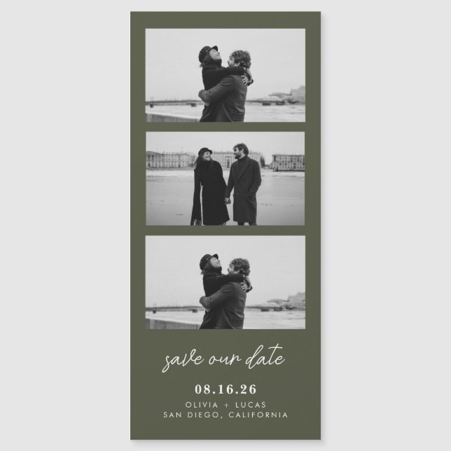 Olive Green Photo Strip Magnetic Wedding (Frente)