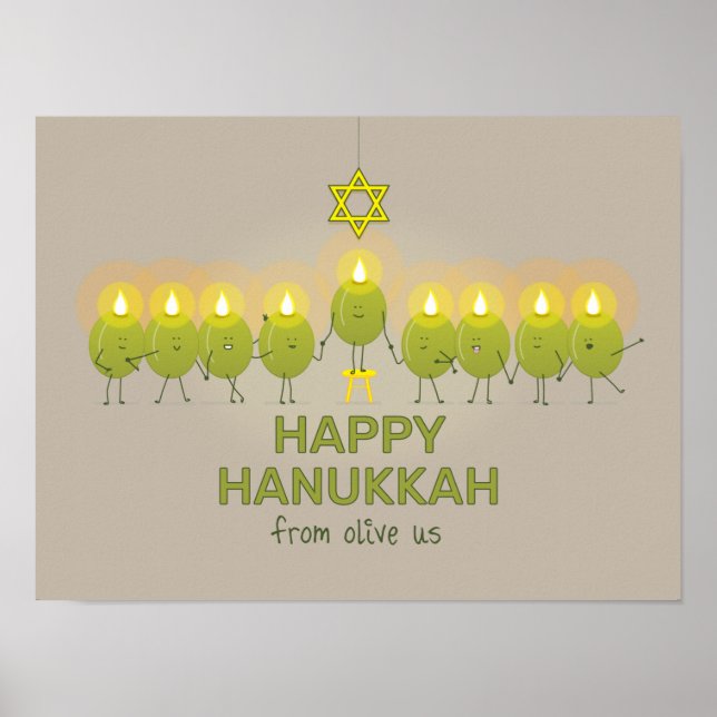 Olive Hanukkah Menorah Poster (Frente)