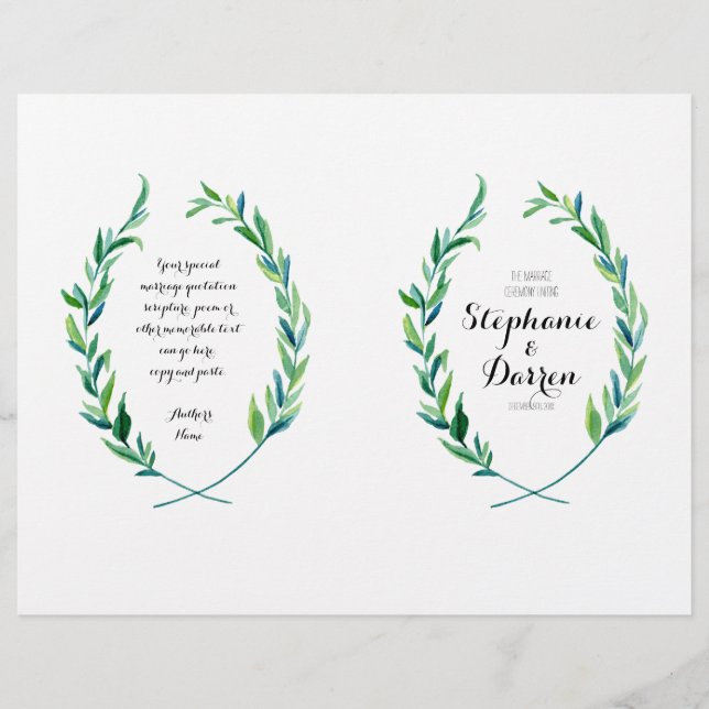 Olive Laurel Leaf Wreath Modern Ceremony Program (Frente)