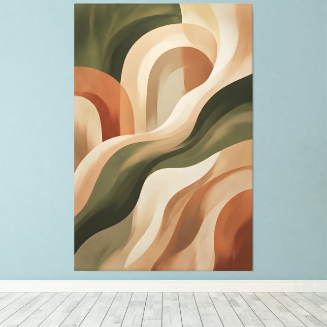 Olive Terracotta Abstract Gallery Art Canvas Print (Insitu(piso de madeira))