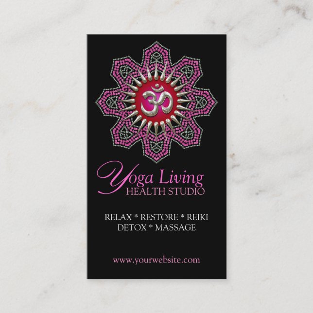 Om Yoga Pink Mandala Sparkle Cartões de visitas (Frente)