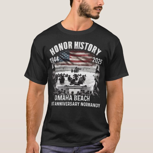 Omaha Beach D-Day 81 RUA Anniversário 1944 T-Shirt (Frente)
