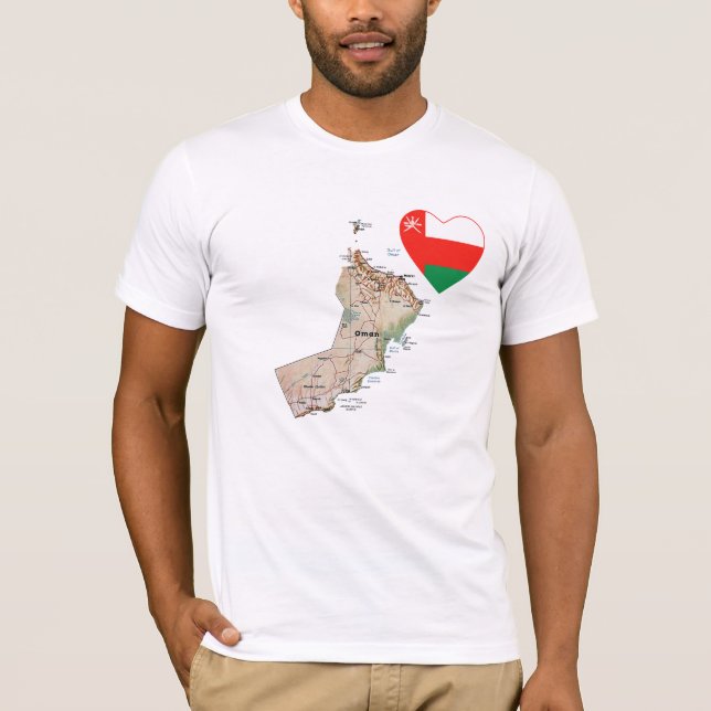 Oman Flag Heart and Map T-Shirt (Frente)