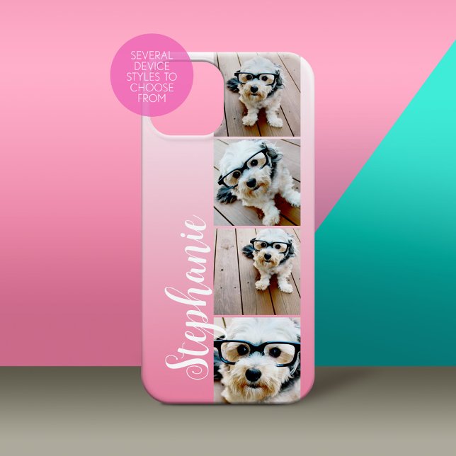 Ombre 4 Fotos Quadradas Manuscritas - CAN EDIT cor (Personalized Phone Case with Custom Photos and Text - Pick Your Device Style)