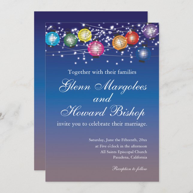 Ombre Rainbow Lanterns Convite De Casamento (Frente/Verso)