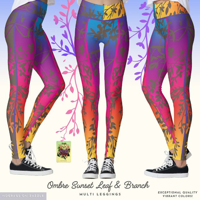 Ombre Sunset Leaf e Branch Leggings (Criador carregado)