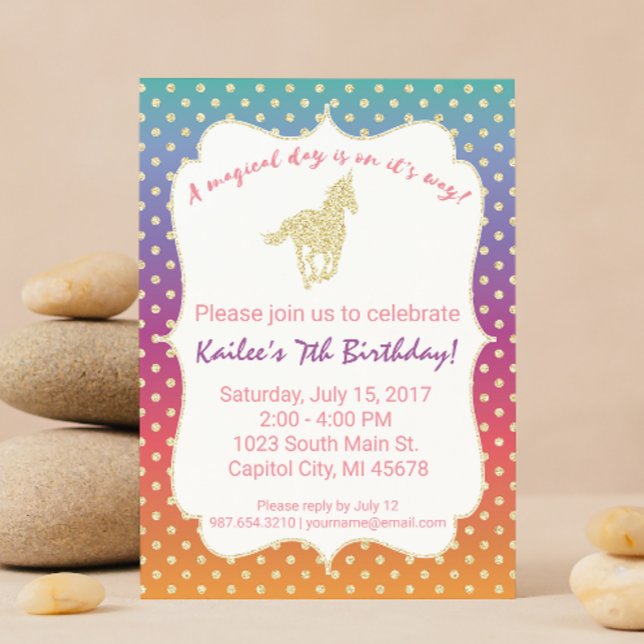 Ombre Unicorn Glitter Convite de aniversário (Criador carregado)