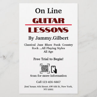 On Line Guitar Lessons Folheto impressão frente e
