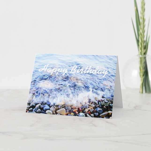 Onda azul de cartão verde de aniversário (Frente)