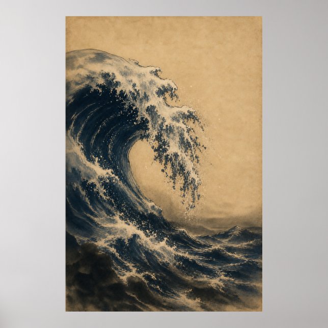 Onda do Oceano Japonês Poster de Arte de Parede Ja (Frente)