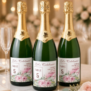 Onda Rosa e Número de Mesa Floral Vinho Espumante
