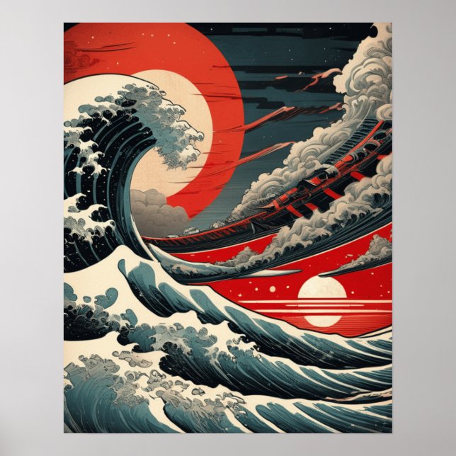 Onda Sci-Fi - Impressão do Estilo Ukiyo-e Japonês (Frente)
