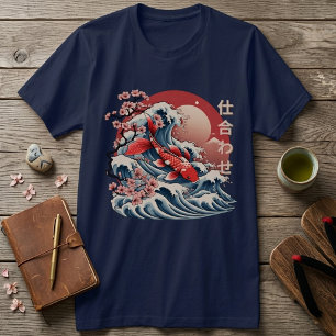Onda Vibrante de Peixes Koi - T-shirt Japonês Ukiy