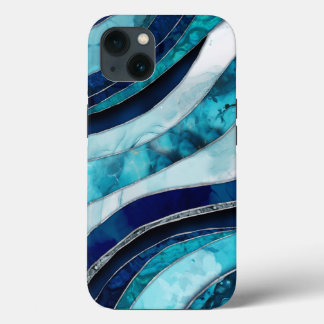 Ondas - Abstrato azul de mídia mista