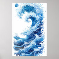 Ondas Azuis de Sopro na Poster de Fundo Branco