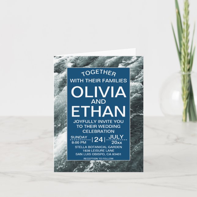 Ondas azuis do oceano Elegante Convite de Casament (Frente)