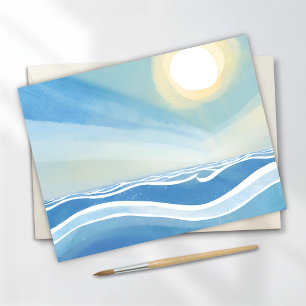 Ondas do Oceano   Cartão Postal de Aquarela Azul M