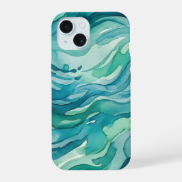 Ondas do Oceano em Aquarela Turquesa