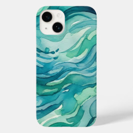 Ondas do Oceano em Aquarela Turquesa