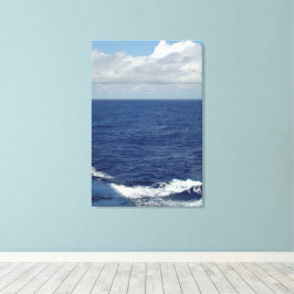 Ondas do Oceano Nuvens Brancas Fluffy Canvas Azul