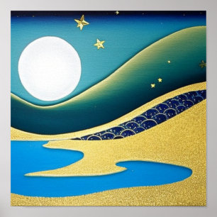 Ondas Douradas no Night Poster