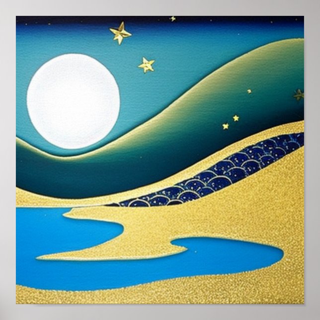 Ondas Douradas no Night Poster (Frente)