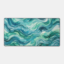 Ondas Oceânicas em Aguarela Verde-Menta