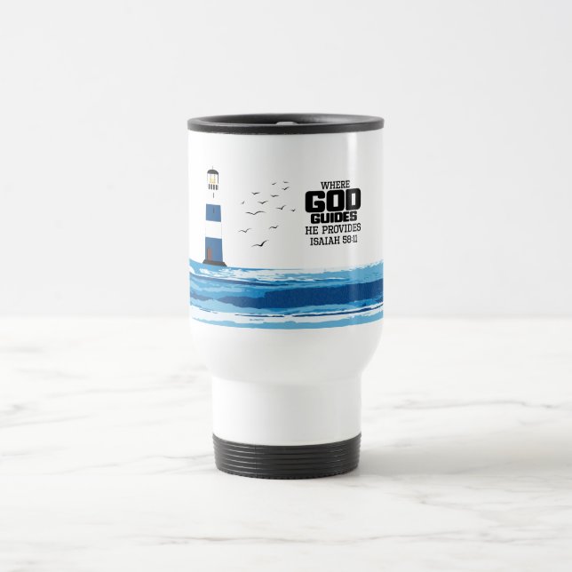Onde Deus Guia Ele Oferece Caneca de viagem (Centro)