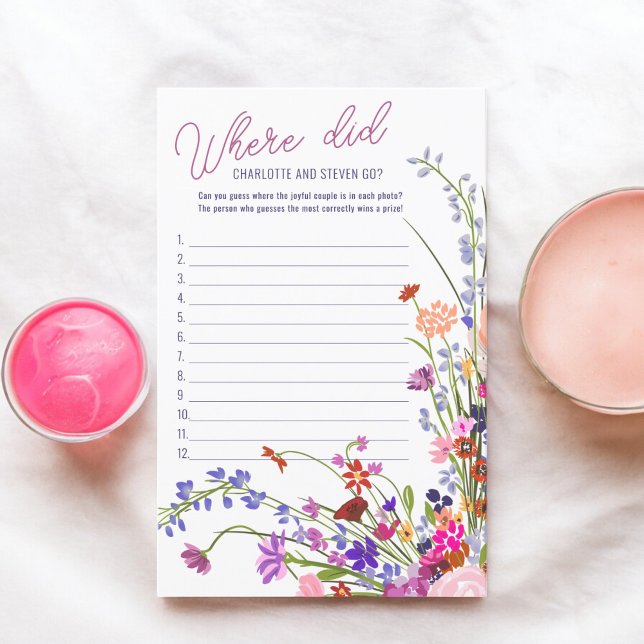 Onde é que eles vão à caça de chás de panela de fl (Where did they go wild flowers bridal shower game)