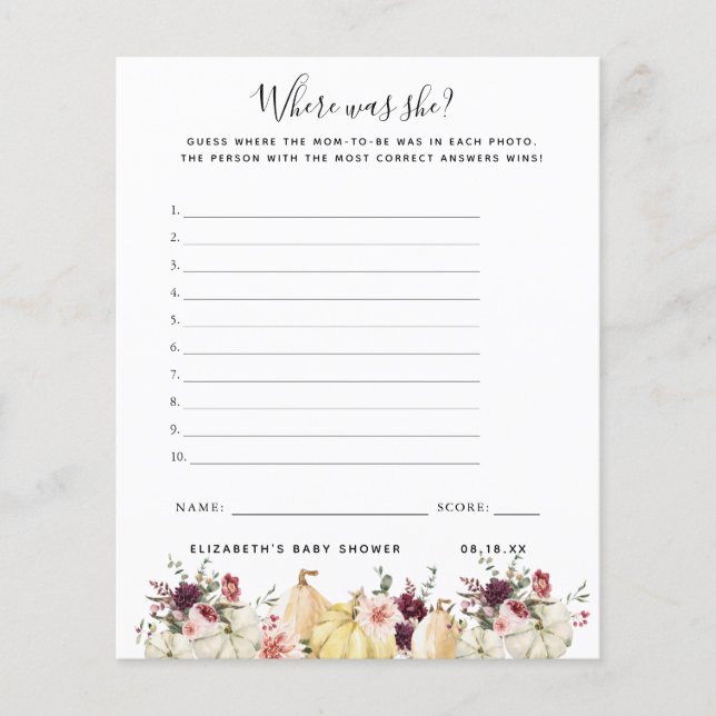 Onde ela estava | Jogo Chá de fraldas (Frente)