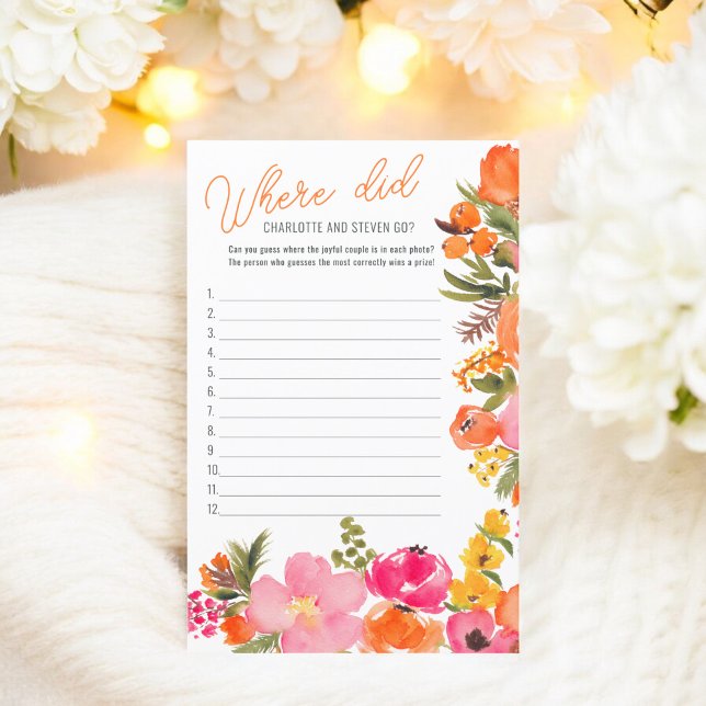 Onde eles foram jogo de chá de panela de flores ou (Where did they go bold flowers bridal shower game)