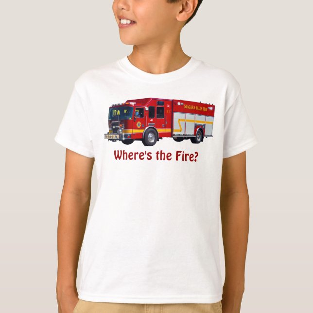 "Onde está o Fogo?" T-Shirt Divertido com Motor de (Frente)