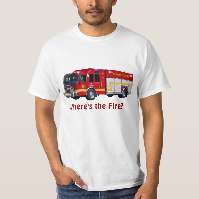 "Onde está o Fogo?" T-Shirt Divertido com Motor de (Frente)