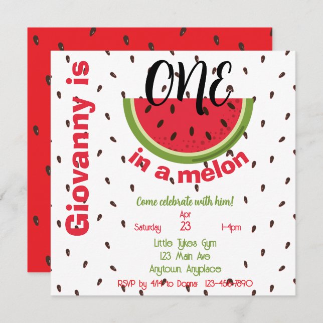 One in a Melon 1st Birthday Party Square (Frente/Verso)