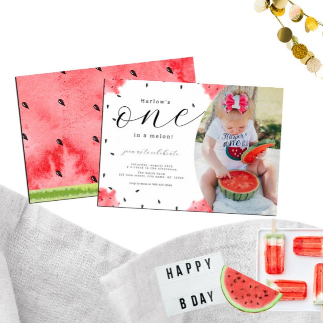 One In a Melon Photo primeiro aniversario Convite (Criador carregado)