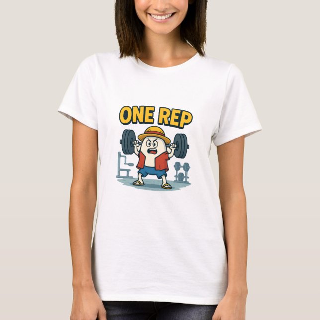 ONE REP Funny Gym Cartoon Egg Workout T-Shirt for  (Frente)