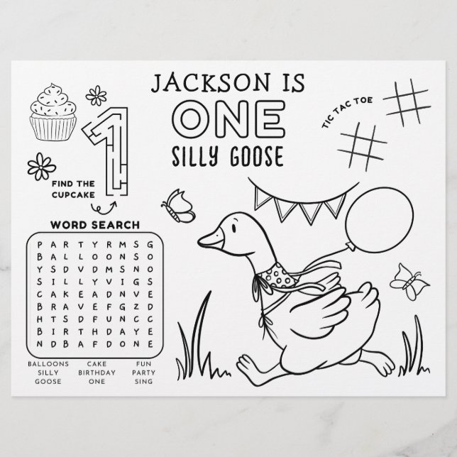One Silly Goose 1st Birthday Activity Placemat (Frente)