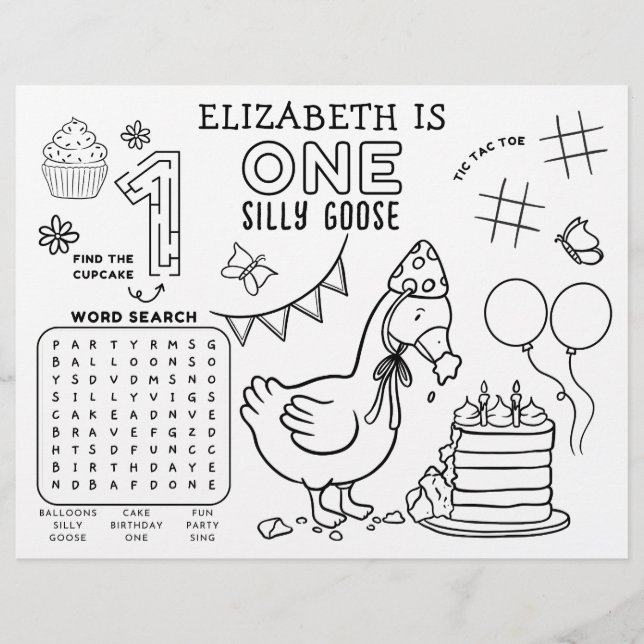 One Silly Goose First Birthday Activity Placemat (Frente)