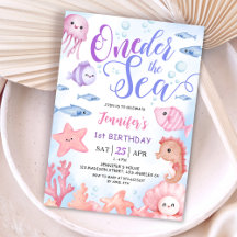 ONEder O Mar! Convite de 1º Aniversário Menina Beb