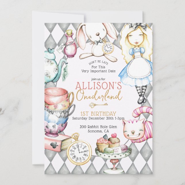 Onederland Tea First Birthday Tea Convite de festa (Frente)