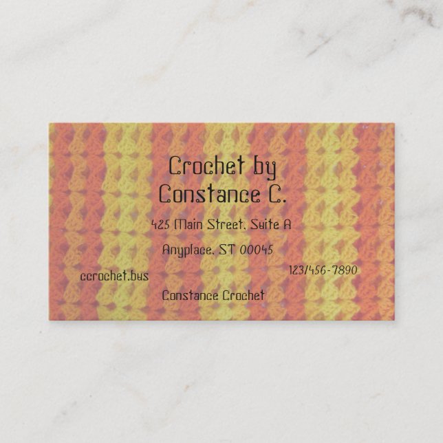 Ônibus. Cartão - Crochet de faixa laranja e amarel (Frente)