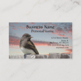 Ônibus. Cartão - Pássaro na cerca ao pôr do sol