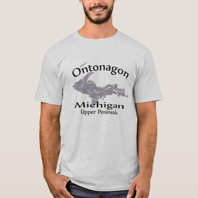 Ontonagão Michigan Map Design T-shirt (Frente)