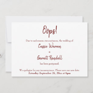 Oops! Burgundy Adiou Anúncio de Casamento