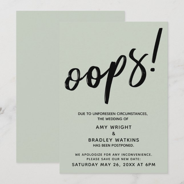 "Oops" Humorosos de Casamento Adiado! Anúncio (Frente/Verso)