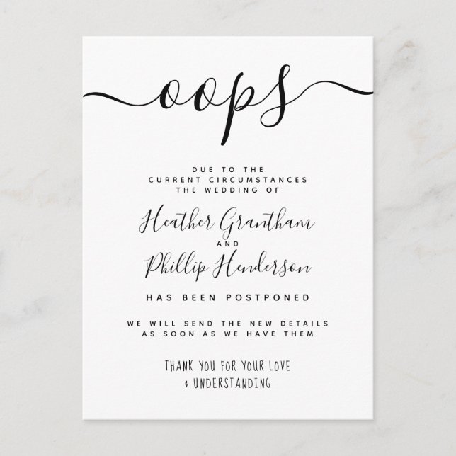 Opa Anúncio de Adiamento do Casamento Formal (Frente)