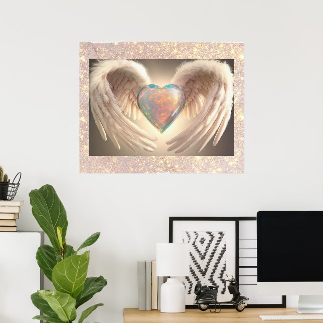 *~*~ Opal Heart Angel Wings Feather AP78 Poster (Escritório em casa)