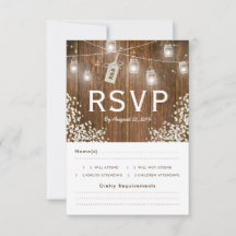 Opção de menu de RSVP com jarra de Mason rústico e