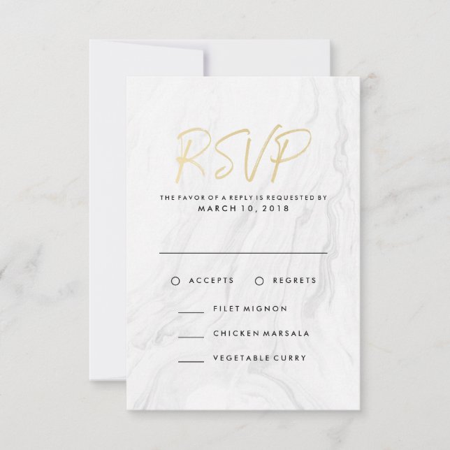 Opção de Menu de RSVP de Casamento em Mármore Bran (Frente)