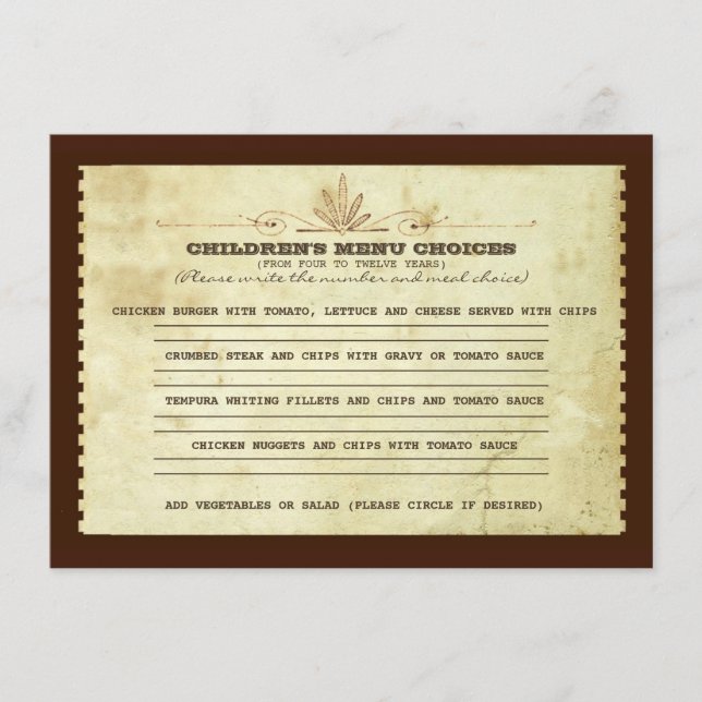 opção de menu infantil retrô para casamento (Frente)